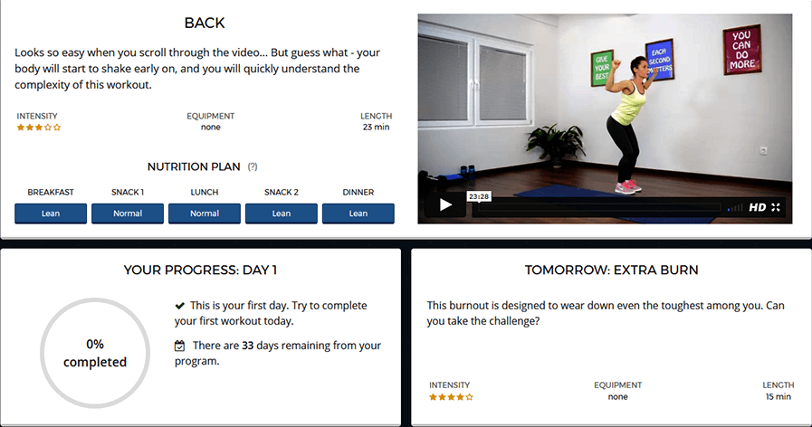 Daily workouts, progress tracking and nutrition plan
